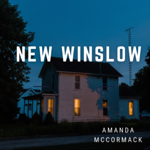 A house at dusk, against a dark blue sky. There are lights on in the house and it looks worn, but cozy. Above the house is text reading New Winslow